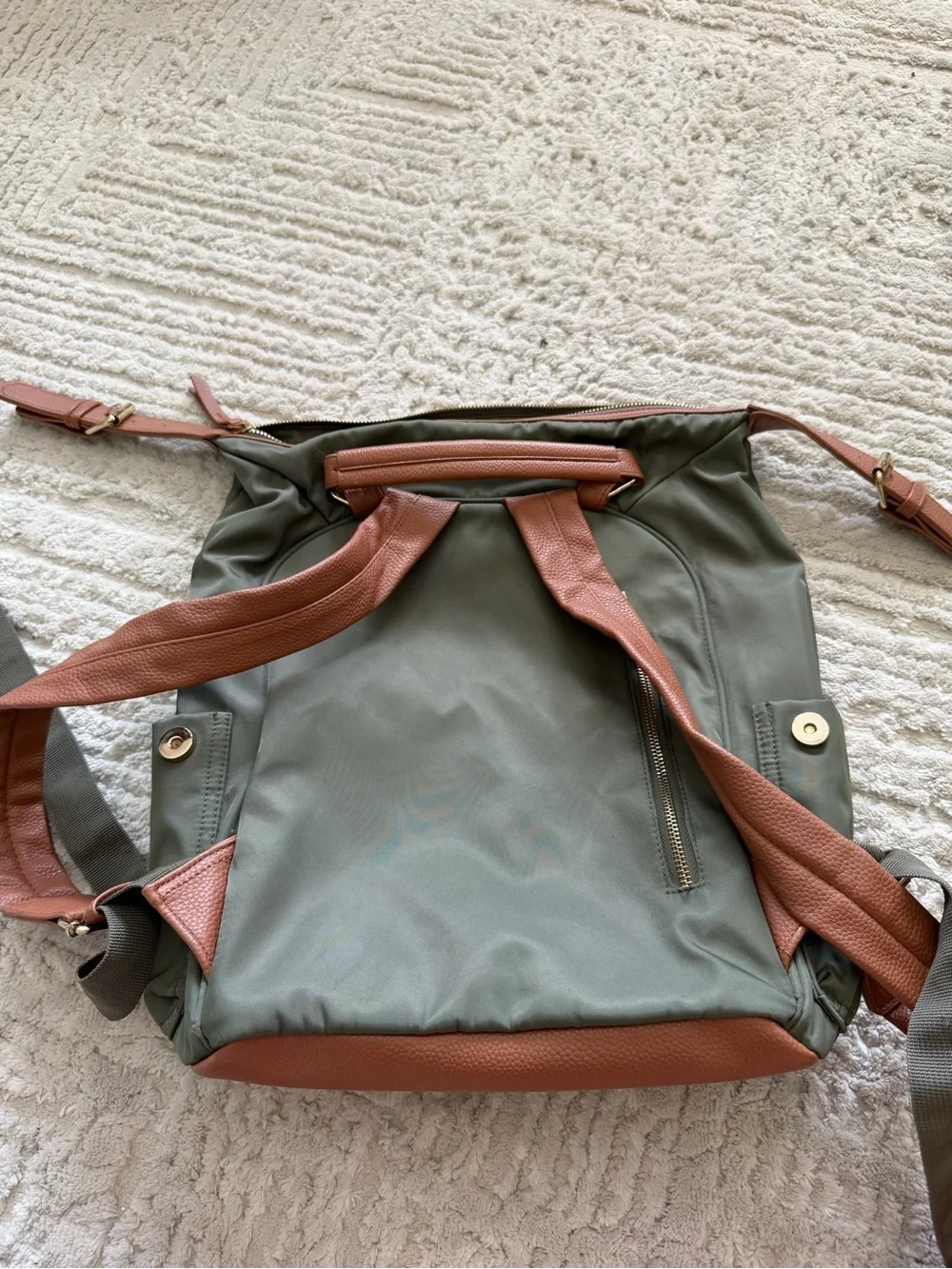 Tommy Bahama Olive Green Nylon Backpack with Brown Leather Trim